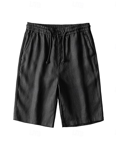  Herren-Shorts aus 100 % Leinen, einfarbig, knielang, für draußen, lässig, für den Alltag, Urlaub, Ethno-Stil, Denimblau, helles Khaki, unelastisch
