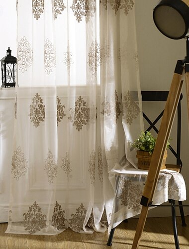  2 tende da finestra ricamate in stile corte europea per soggiorni, camere da letto, sale da pranzo, studi, tende semitrasparenti