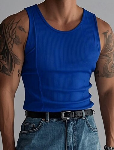  Men's Tank Top Undershirt Sleeveless Shirt Wife beater Shirt Sleeveless Crew Neck Summer Color Block Pit Strip Fashion Muscle Slim Fit Basic Outdoor Casual Sports Black White Royal Blue Top Tee for