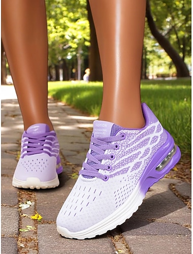  strikkede joggesko for kvinner – pustende joggesko med luftpute for daglige turer, treningsøkter og utendørssport