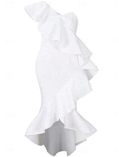  Damen Midikleid Etui-Kleid Rüschenkleid Schulterfreies Kleid Party Cocktail Halbformelle Kleider Party Normale Passform Einfach Ärmellos Kalter Schulter-Ausschnitt Weiß Purpur Sommer