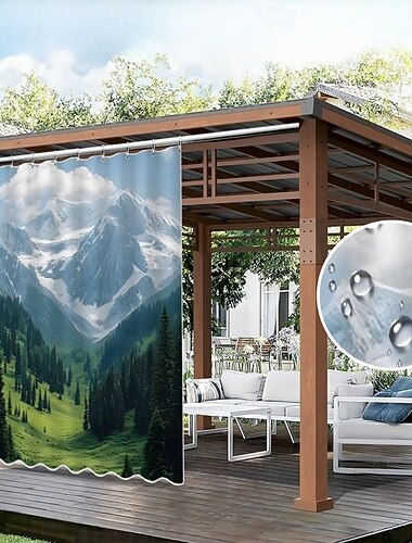  Vízálló Kültéri Függöny Magánélet Csúszó Terasz Függöny Sötétítők Pergola Függöny Öntött 3D Táj Hegy Pavilonhoz Erkélyhez Verandához Ünnephez 1 Panel