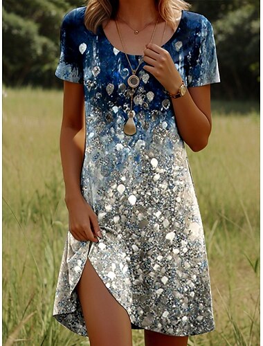  Per donna Mini Abito Vestito Casual Vestito T-Shirt Vestito Estivo Abito a trapezio Elegante Casual Spiaggia Vestibilità regolare Floreale Grafico Foglia Manica Corta Girocollo Scollo Tondo Blu Blu