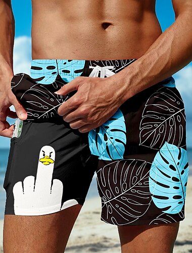  Per uomo Divertente Anatra Foglia di palma Pantaloncini foderati Pantaloncini da bagno 2 in 1 Pantaloncini da mare Misura del girovita medio Hawaiano Vacanza Ferie Abbigliamento mare Tasche Laterali