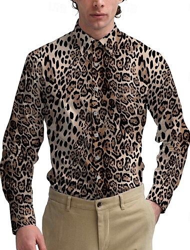  Retro Vintage 1970er Hemd Aloha-Hemd Hippie Leopard Herren Maskerade Party Alltagskleidung Pride Parade Erwachsene Hemd