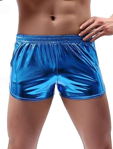  Retro Vintage 1980er Mini Shorts PU-Shorts Disco Lack-Latex glänzend Metallisch Einfarbig Herren Halloween Karneval Pride Parade Pride-Monat Erwachsene Shorts Sommer