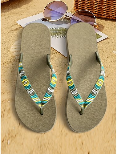  Rosafarbene Flip-Flops mit Perlen für Damen – Sommer-Strandsandalen im Ethno-Stil für den Freizeiturlaub und den Einsatz am Pool
