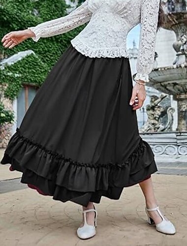  Punk e gótico Medieval Renascentista Saia Traje Cosplay Saia longa Cor Sólida Mulheres Celta Pirata Fantasia Dia Das Bruxas Carnaval Baile de Máscaras Carnaval Casual / Diário Adulto Saia