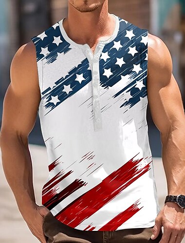  Homme Drapeau Étoiles et rayures Débardeur Chemise Henley Sans manches ancien Mode Designer Extérieur Occasionnel Quotidien Été Printemps & Automne 1 2 3 Henley T-shirt Henley