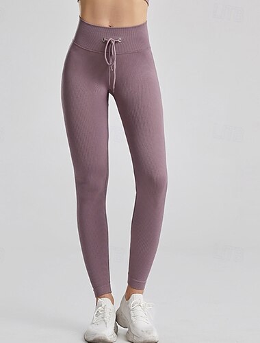  Damen Yogahose Yoga-Leggings Kordelzug Elastischer Bund Gerippt Bauchkontrolle Po-Lifting Yoga Fitnesstraining Pilates Hosen Schwarz Weiß Königsblau Herbst Sport Sportkleidung Dehnbar Schlank