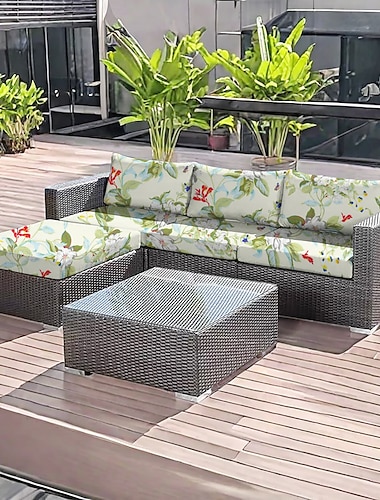  Funda de cojín para asiento de exterior de microfibra teñida con hilo floral para patio