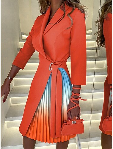  Damen Minikleid A Linie Kleid Faltenkleid Lässig Outdoor Ausgehen Standard Passform Grafik Dreiviertelarm Umlegekragen Schwarz Weiß Rosa Orange Sommer