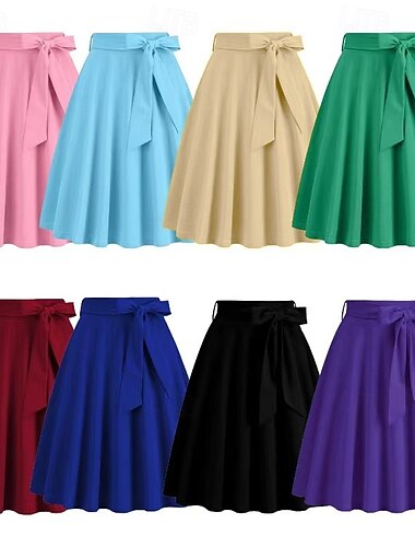  Rétro Vintage Années 1950 Rockabilly Mi-long Jupe trapèze Femmes Occasionnel Tenue quotidienne Fête du thé Adultes Jupe