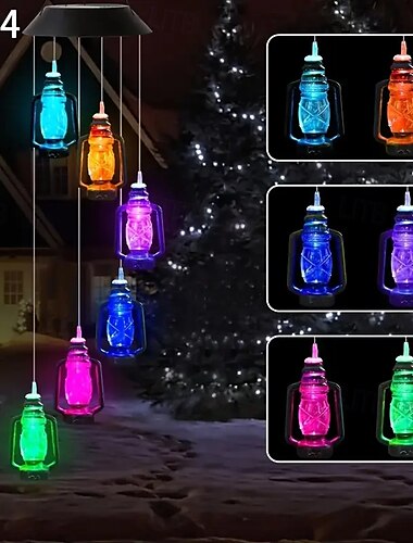 Zonne-energie 6 LED Windgong Licht IP65 Waterproof Hangende Lamp Warm Geel Gloed voor Patio Balkon  Tuindecoratie