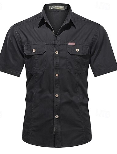  Herren Hemd Sommerhemd Freizeithemd Knopfhemd Cargohemd Schwarz Gelb Blau Dunkel Blau Kaki Kurzarm Einfach Hemdkragen Urlaub Hawaiianisch Tasche Bekleidung 100% Baumwolle Mode Lässig Bequem