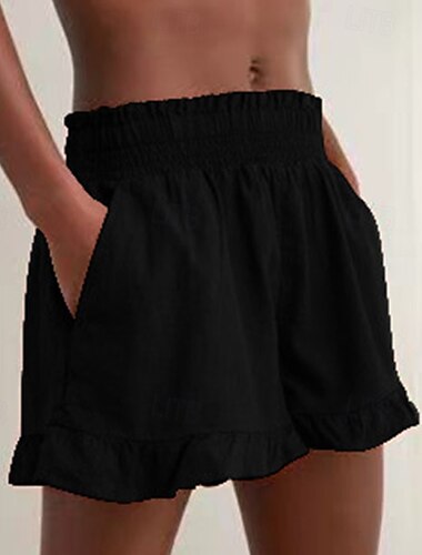  Dames Korte broek Strandshorts Baggy korte broek Modieus Streetwear Comfortabel Korte Medium Taille Effen Elastische taille Comfortabel Voor buiten Straat Alledaagse kleding Uitgaan Wijn Zwart Roze