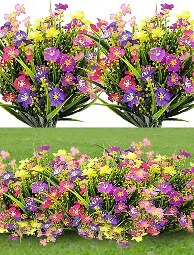  10 piezas de flores artificiales de césped primaveral y pequeñas flores de crisantemo, plantas verdes falsas y césped acuático, decoración de bodas en el hogar, flores falsas de plástico para