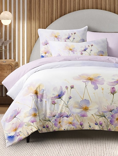  Florales Bettbezugset 100% Baumwolle Weiche und Atmungsaktive Bettwäsche mit Buntblumen Leichter und Langlebiger Quiltbezug Bequem für Alle Jahreszeiten Pflegen leicht