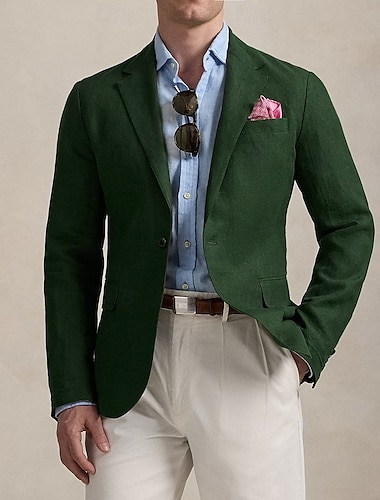  Chaqueta sport de lino para hombres blazer de moda verano color sólido blazer de lino verde ejército corte estándar de una sola botonadura y un botón
