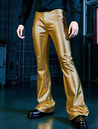  Rétro Vintage Années 1970 Années 1980 Pantalons à pattes d'éléphant Disco Latex brillant verni Métallique À carreaux Homme Halloween Carnaval Défilé de la Fierté Mois des Fiertés Adulte Pantalon