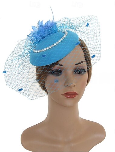  Kopfschmuck Tüll Netz Fedora-Hut Hochzeit Teegesellschaft Pferderennen Vintage Niedlich Mit Feder Blumig Kopfschmuck Kopfbedeckung