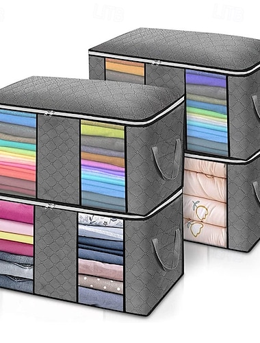  4-pack opvouwbare opbergzakken voor onder het bed, opbergzakken voor beddengoed met transparant venster en versterkte handgrepen, herbruikbare tasorganizer met soepele rits, voor kleding, dekens en