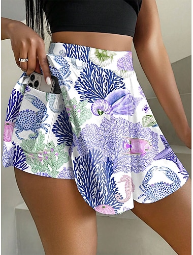  Naisille Lyhyet hameet culottes Muoti Rentoa Mini Korkea vyötärö Hameet Graafinen Eläin Venylöava Daily Punainen Sininen Purppura Vihreä Kesä Neulottu Polyesteri