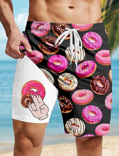 Voor heren Grappig Donuts Gevoerde shorts 2 in 1 zwemshorts Zwemshorts Medium Taille Hawaii Vakantie Feestdagen Strand Kleding Zijzakken Met compressievoering Elastische tailleband met trekkoord
