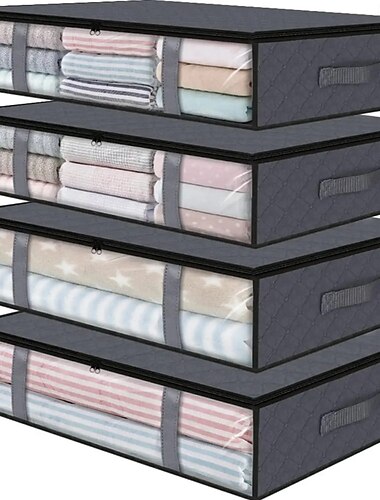  4-pack opbergdozen onder het bed, kledingorganizer, 90l opbergdozen, tas, opvouwbare opbergbak van niet-geweven stof, houder met dubbele handgrepen voor beddengoed, slaapzaalkast, dekbed, schoen,