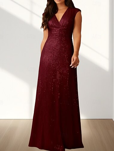  Mermaid / Trumpet Wedding Guest Dresses Elegant Dress Wedding Guest Engagement Floor Length Sleeveless V Neck Sequined with Sequin