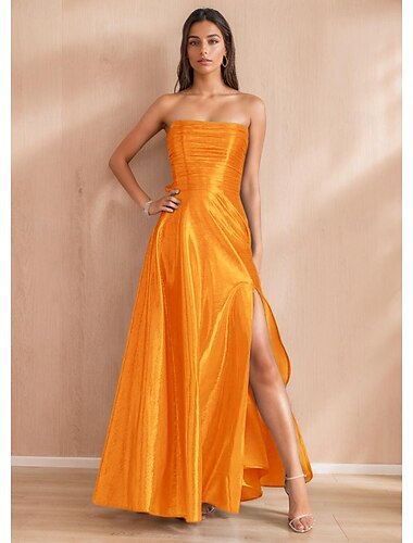  A-Linie Abiballkleider Elegant Kleid Formell Abendgesellschaft Bodenlang Ärmellos Schulterfrei Polyester mit Schleife(n) Gerafft Schlitz 2025