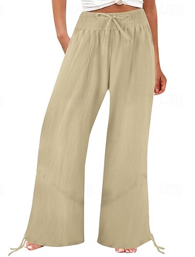  Per donna Pantaloncini in cotone e lino Pantaloni ispirati al lino Pantaloni in cotone e lino Moda Lunghezza intera Naturale Semplice Tasca Design con Coulisse Elastica Comodo All'aperto Confortevole