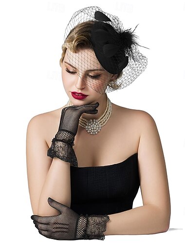  fascinators klobouky na krabičky pro ženy, čepice na čajový dýchánek a krátké krajkové rukavice, ideální pro kentucky derby, koktejl