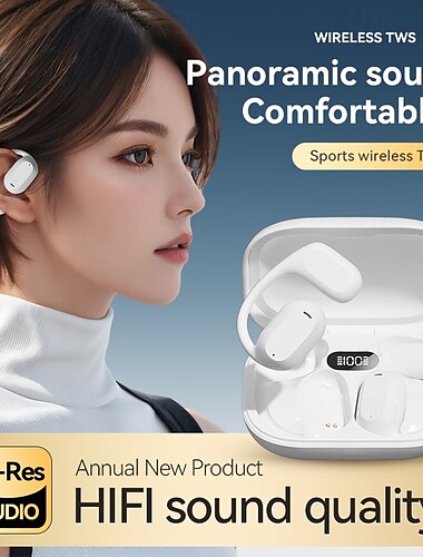  Offene Ohrhörer, Bluetooth 5.3, Knochenleitung, kabellose Ohrhörer mit Digitalanzeige, Ladeetui, wasserdicht, immersiver Stereo-Sound, Sport-Headset mit Mikrofon zum Laufen, Gehen, Trainieren