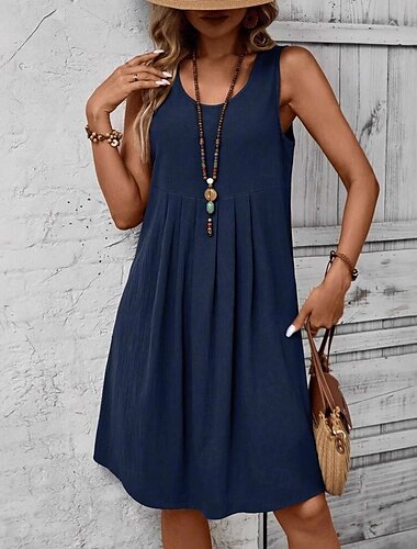  Femmes Normal Taille EU / US Mini Robe Robe débardeur Robe longue en coton Occasionnel Chaussures de plage Sans manches Maison Travail Rue Coupe Ample Couleur Unie Sans manches Col ras du cou Marron