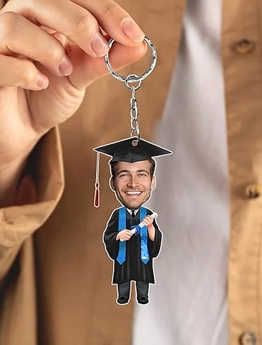  gepersonaliseerde afstuderen acryl sleutelhanger aangepaste afstuderen foto sleutelhanger grappig gezicht afstuderen cadeau voor hem/haar klas van 2025 aandenken sleutelhanger