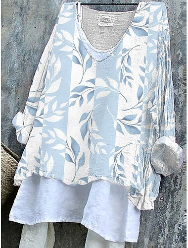  Mujer Blusa Floral Graphic Elegante Casual Manga 3/4 Escote en Pico Tops regulares Diario Blanco Rosa Azul Piscina Morado Verde Trébol Verano Primavera