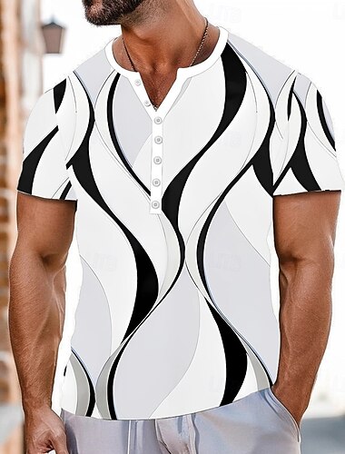  Hombre Abstracto Estampados Camiseta Henley Shirt Manga Corta Deportes Moda Design Exterior Calle Casual Verano Blanco Verde Trébol Henley Camiseta Henley