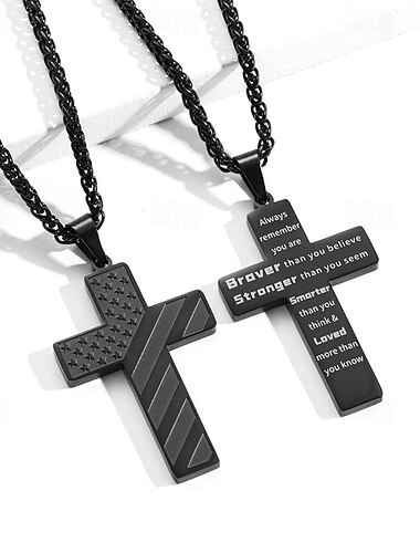  Pendentif croix de la liberté, cadeau de Pâques pour lui, collier drapeau américain en acier inoxydable, citation inspirante gravée, bijoux chrétiens patriotiques, chaîne de blé de 24 pouces, cadeau