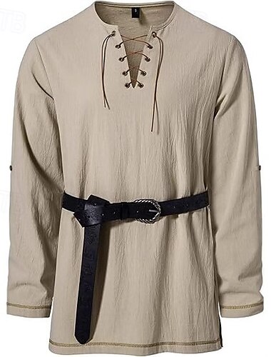  Medieval Renascentista Século XVII Comprimento Médio Blusa / Camisa Traje Cosplay Feira Ren Cavalheiro Viking cavaleiro celta Com Cordão Côr Sólida Homens Pirata Dia Das Bruxas Baile de Máscaras