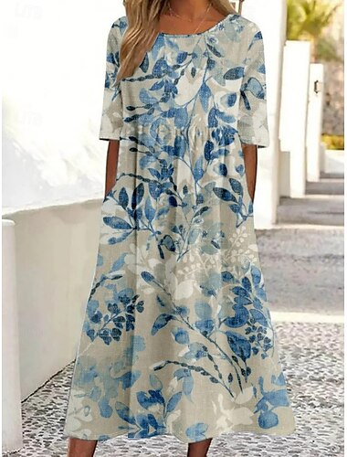  Femmes Robe Midi Robe Décontractée Robe de patinage Robe d'été Mode Moderne Quotidien Week-end Coupe régulière Fleuri Demi Manches Col en V Blanche Bleu Violet Kaki Été
