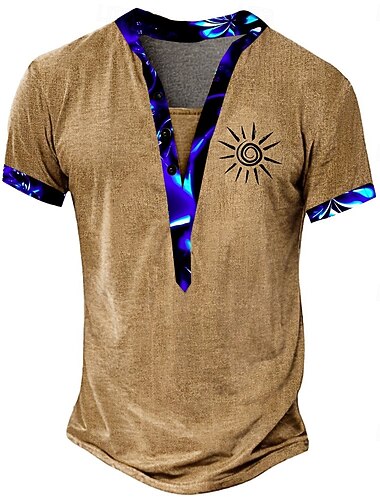  Homme Soleil Imprimé T-shirt Chemise Henley Manche Courte Designer Basique Classique Extérieur Occasionnel Quotidien Été Vert Châtaigne Claire Kaki Col Henley Henley T-shirt Henley