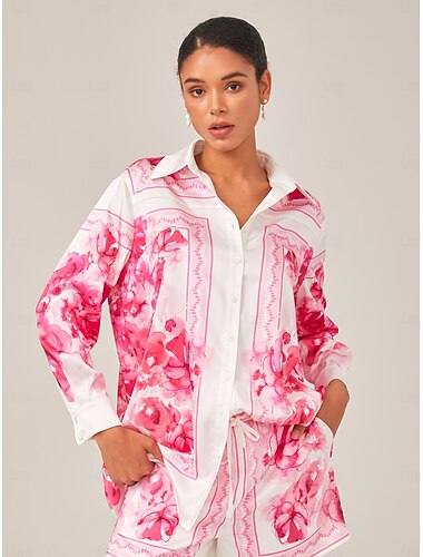  Γυναικεία Ρουμπίνι Κομψό Βοημία Διακοπές Κολάρο Πουκαμίσου Καλοκαίρι