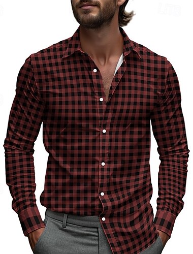  Herre Skjorte Sommerskjorte Uformell skjorte Strandskjorte Skjorte med knapper Svart Gul Rød Langermet Ruter Knaphul Feriereise Hawaiisk Knapp ned Klær Polyester Mote Fritid Bekvem