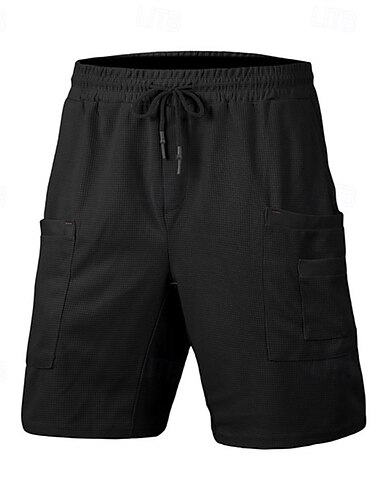  Men's Waffle Shorts Cargo Shorts Running Shorts Casual Shorts Drawstring Multi Pocket Straight Leg Plain Breathable Moisture Wicking Knee Length Outdoor Casual Daily Vacation Fashion Black White