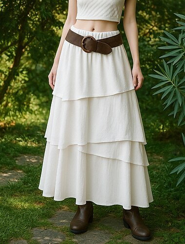  Rétro Vintage Médiéval Maxi Jupe A Volants Femmes Fantaisie Halloween Carnaval Décontracté Quotidien LARP Foire de la Renaissance Adulte Jupe