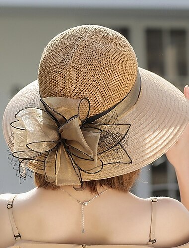  Elegante emmerhoed met brede rand - gebreide mesh hoed met verstelbare zonneklep voor dames