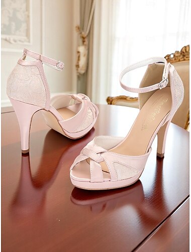  Sandalias elegantes de satén rosa con punta abierta, tacón alto, tira en el tobillo y encaje para mujer: elegantes zapatos de fiesta para novias y eventos formales.