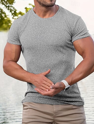  Per uomo Maglietta Camicia a Maniche Corte Manica Corta Girocollo Estate Semplice Moda Designer Essenziale A coste Vacanza Streetwear Uscire Nero Rosso Grigio chiaro Maglietta Top per Uomo