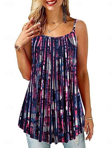  Damen Camisole-Tanktop Gestreift Täglich Lässig Ärmellos Träger Normale Oberteile Täglich Druck Schwarz Rosa Marineblau Blau Sommer